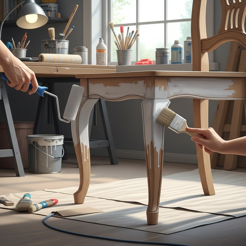 의자 다리부터 페인트 칠하기