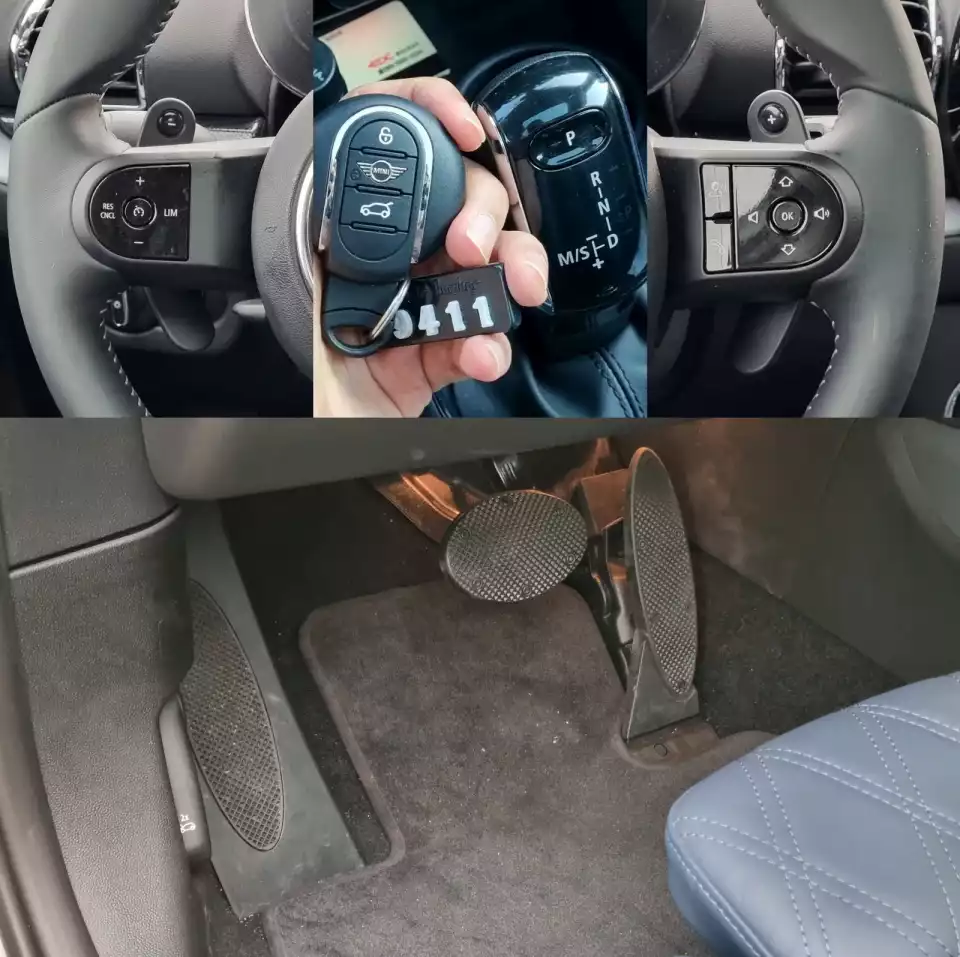 클럽맨 S의 패들 시프트, 스텝트로닉 7단 DCT, 브레이크 및 가속 페달을 모았습니다.