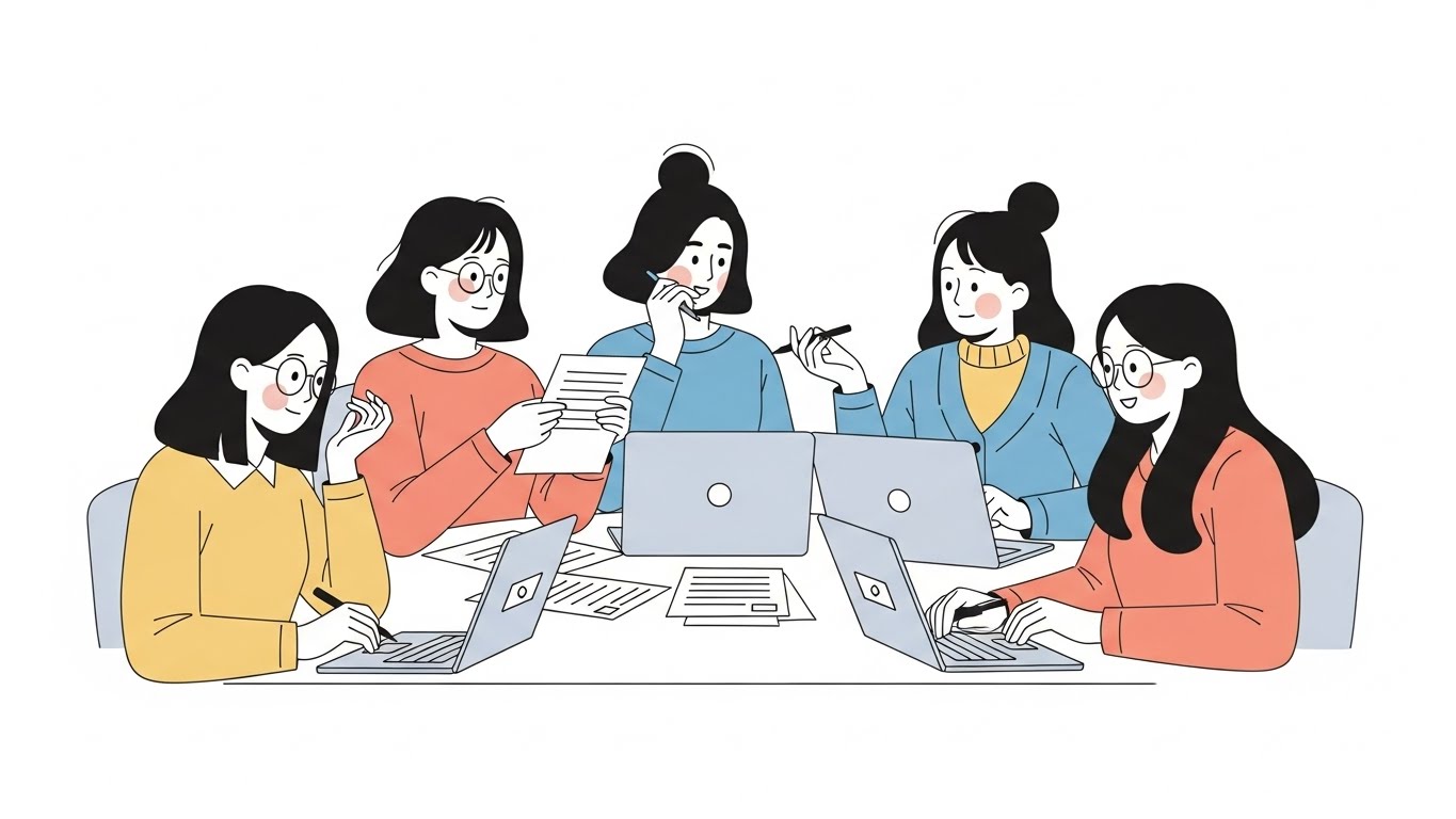 여성들이 창업 교육을 받는 장면으로, 체계적인 지원을 통해 실전 준비가 가능하다는 점을 강조 합니다.