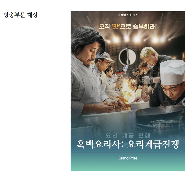 2025 제61회 백상예술대상 수상자 및 수상작 리스트