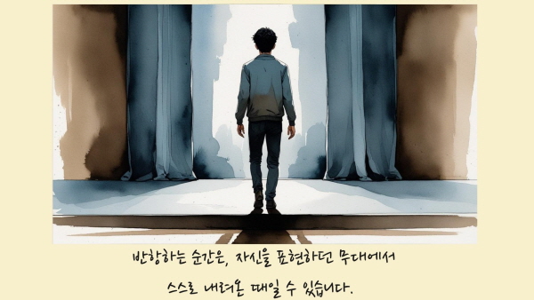 반항하는 순간은, 자신을 표현하던 무대에서 스스로 내려온 때일 수 있습니다에 관한 그림