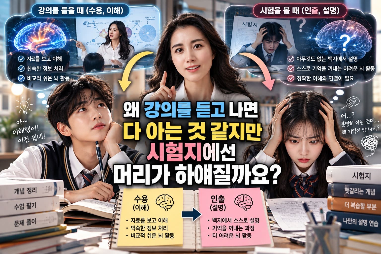 왜 강의를 듣고 나면 다 아는 것 같지만 시험지에선 머리가 하얘질까요?