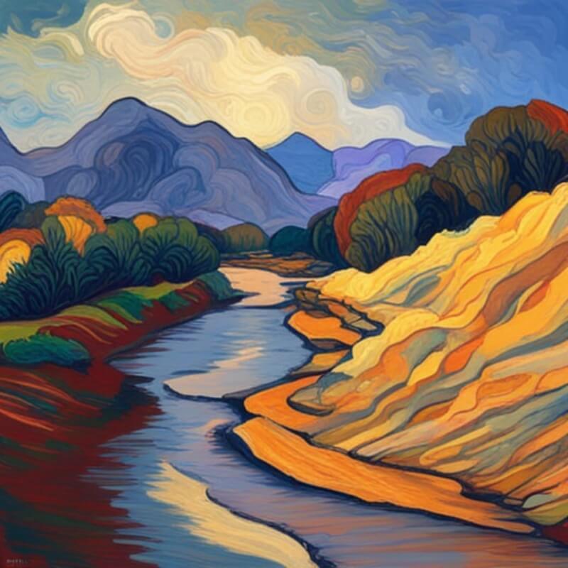 작은 강과 산과 하늘 그림