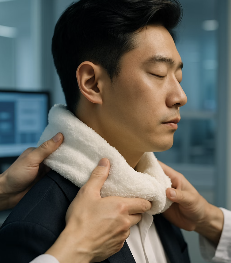 목구멍을 위한 따뜻한 스파, 스팀 타월
