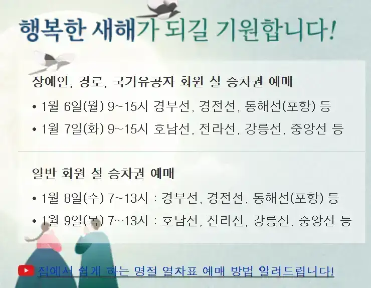 2025년 설 열차표 예매일 장애인 예매