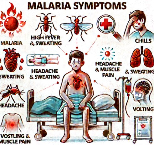 말라리아 감염시 증상별 의학적 이미지