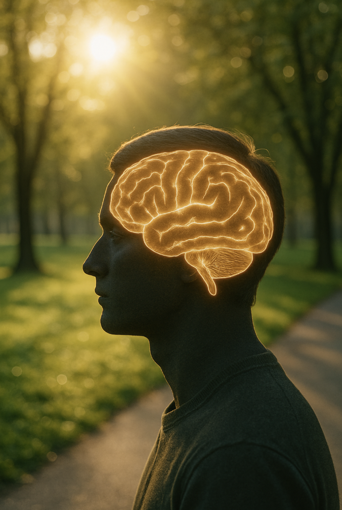 햇빛을 받고 있는 사람의 뇌 이미지