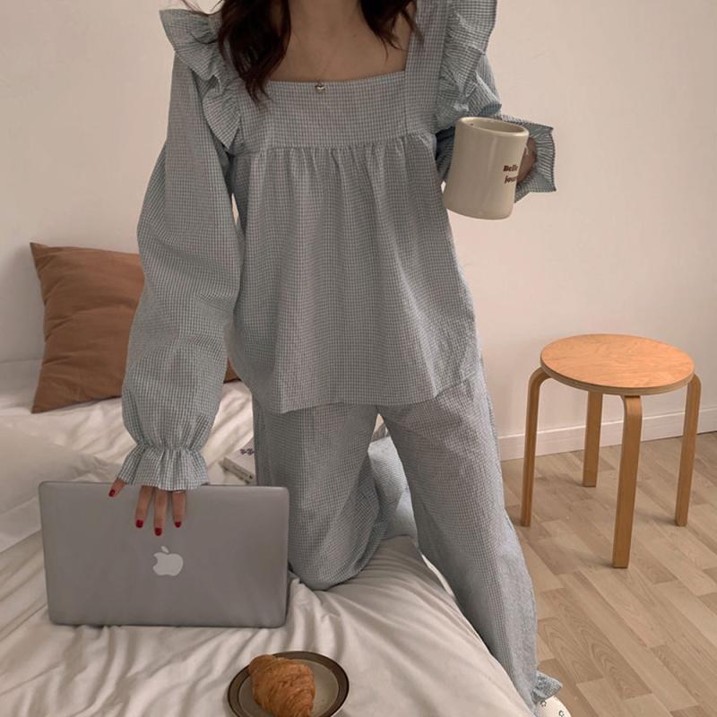 무드문 마인드체크 긴팔 상하세트 파자마 잠옷