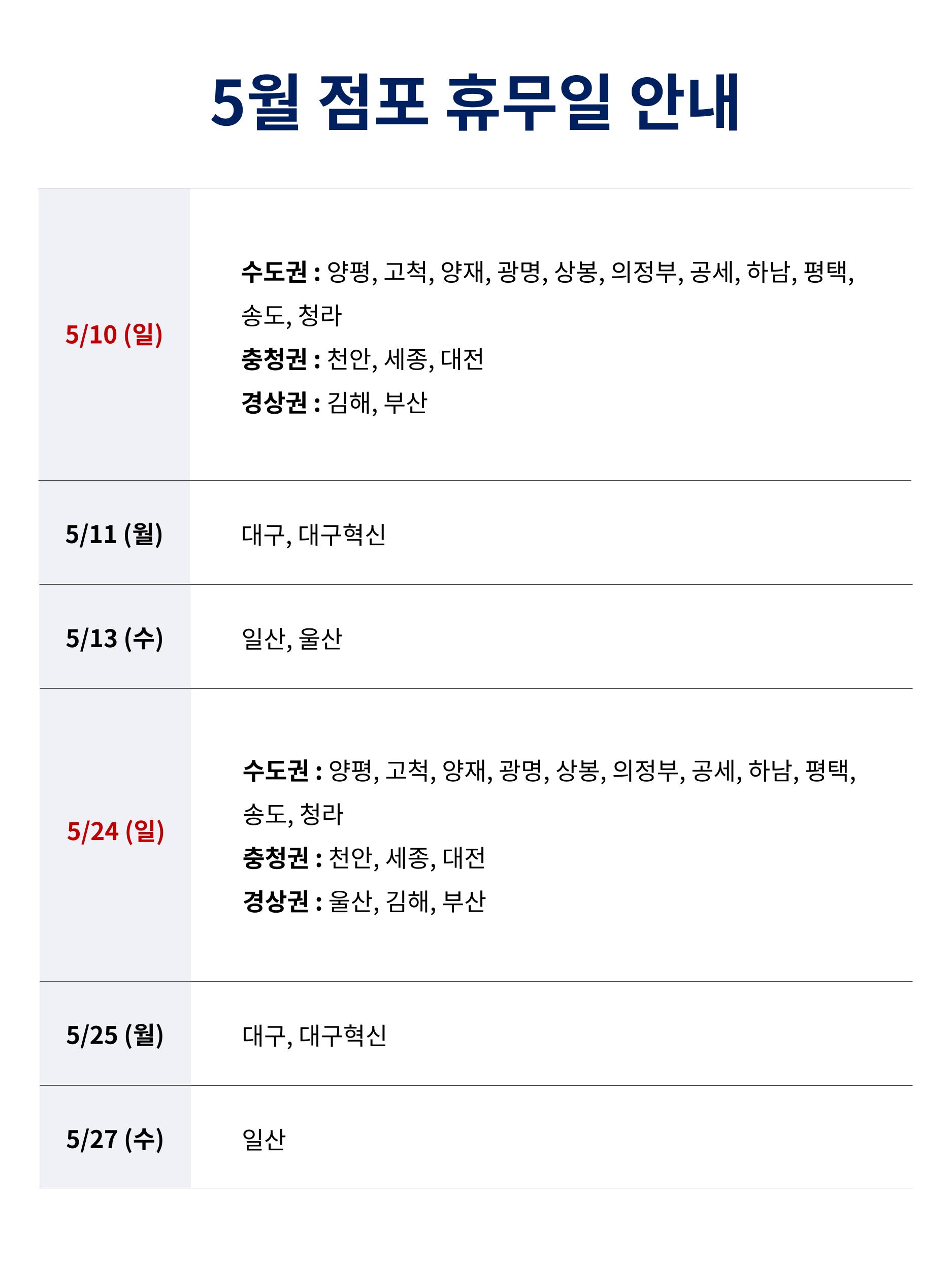 2026년 5월 코스트코 휴무일 안내