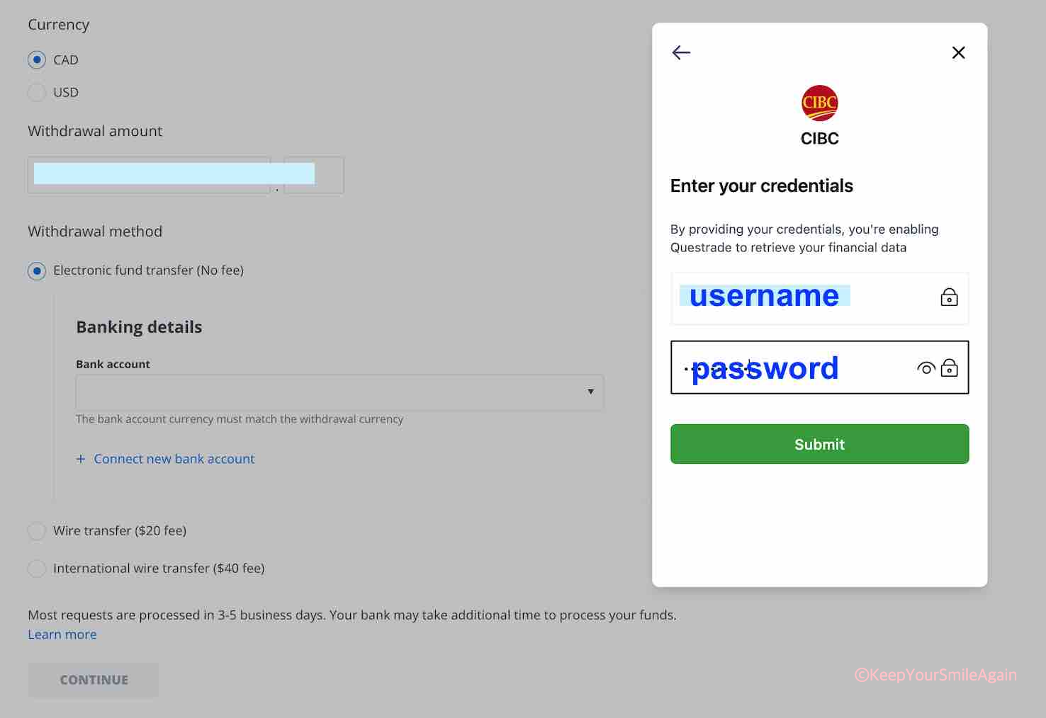 퀘스트레이드 주식계좌에서 은행계좌로 인출하기