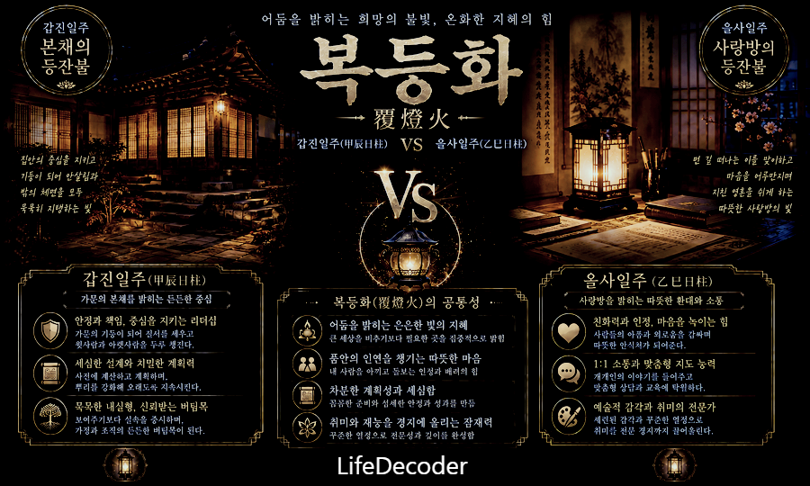 어둠을 밝히는 희망의 불빛인 갑진일주, 을사일주의 복등화입니다.