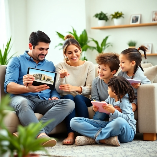 아파트 브랜드 가치를 이야기하는 가족 이미지