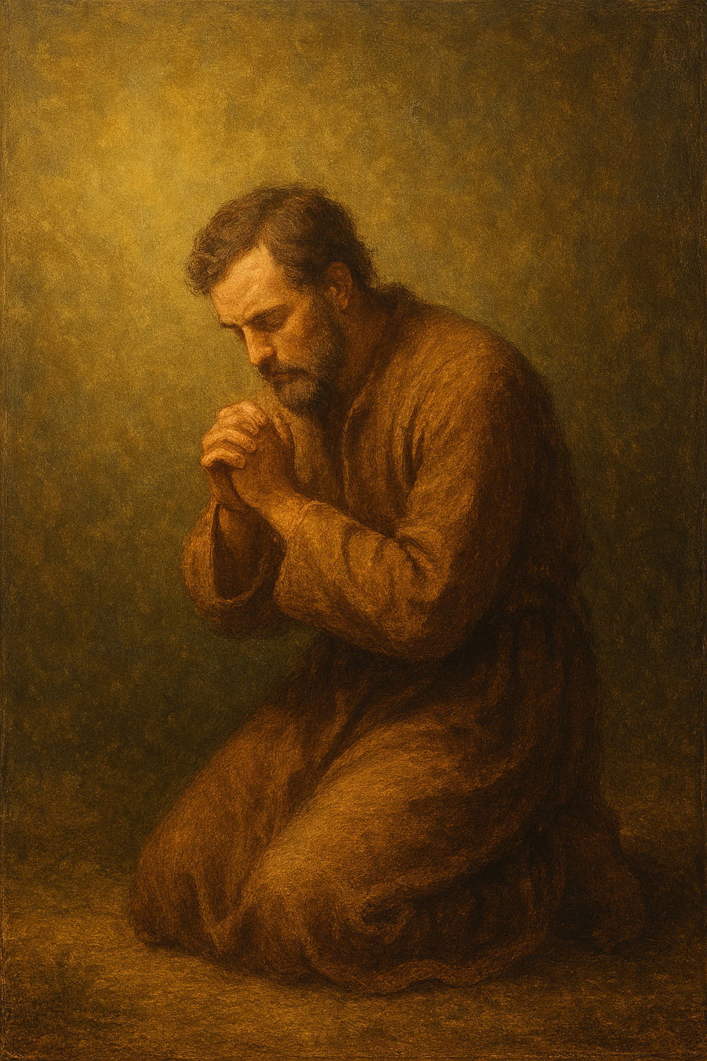 아래 이미지는 시편 71편 7절을 묵상하며, 말씀 안에서 살아가며 본된 삶을 추구하는 모습으로 표현되었습니다. 한 사람이 경건하게 무릎을 꿇고 손을 모아 기도하며, 하나님의 빛이 그를 감싸는 듯한 분위기를 통해 하나님을 영화롭게 하는 삶을 담아내었습니다.