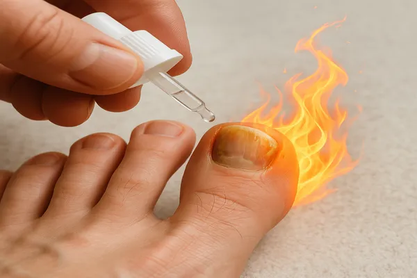 발톱 무좀약 도포하는 모습