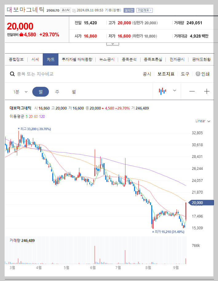대보마그네틱 주가 분석