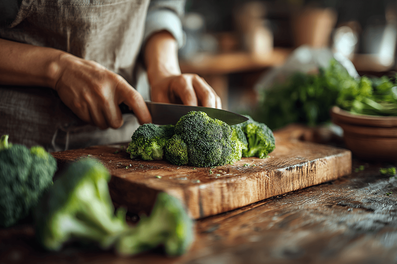 도마-위에서-손질중인-브로콜리-사진