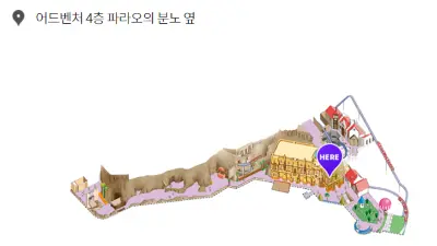 4층 파라오의 분노옆에 슬릭스튜디오의 위치를 그려놓은 롯데월드 실내