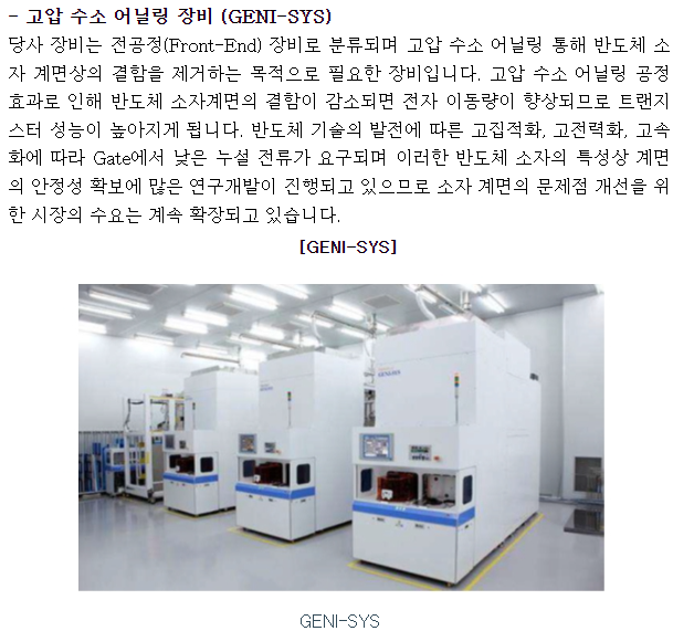 HPSP 주요제품 내역