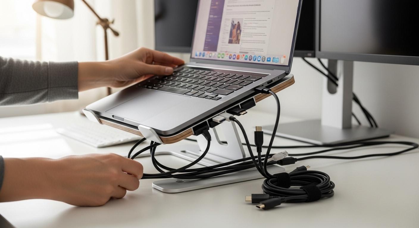 케이블 혼잡 노트북 거치대 문제 해결