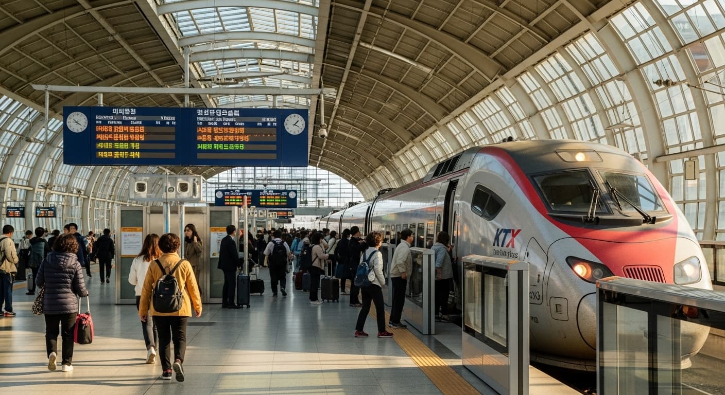 추석 귀성객으로 붐비는 기차역 대합실