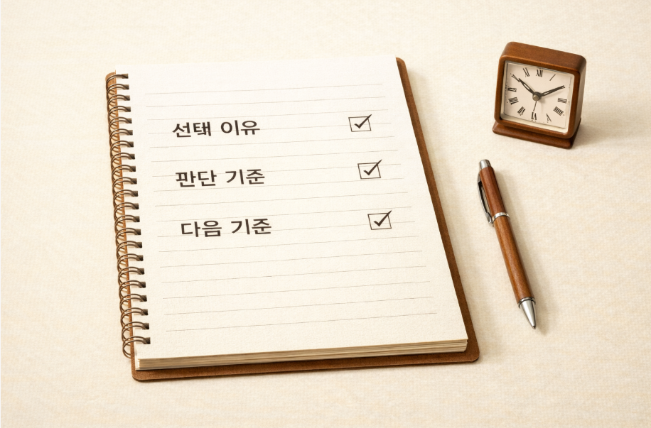 블로그 운영에서 판단 기준을 기록하는 구조를 시각화한 이미지