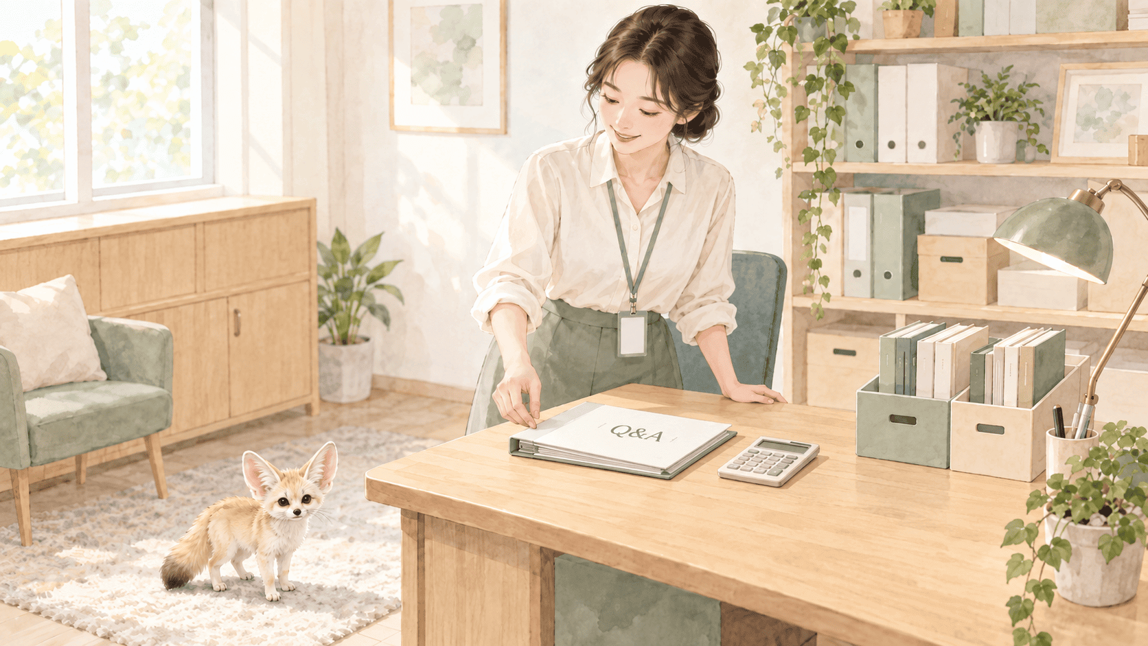 육아휴직 대체인력지원금 Q&amp;A 팜플랫을 보는 여성