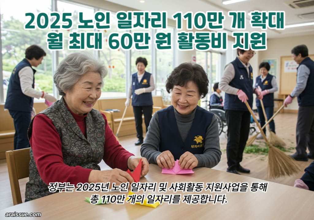정부는 2025년 노인 일자리 및 사회활동 지원사업을 통해 총 110만 개의 일자리를 제공합니다.