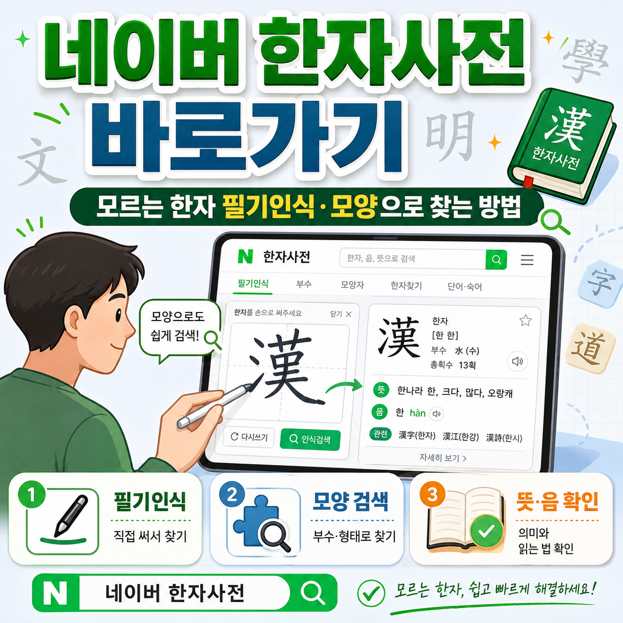 네이버 한자사전 바로가기|모르는 한자 필기인식·모양으로 찾는 방법