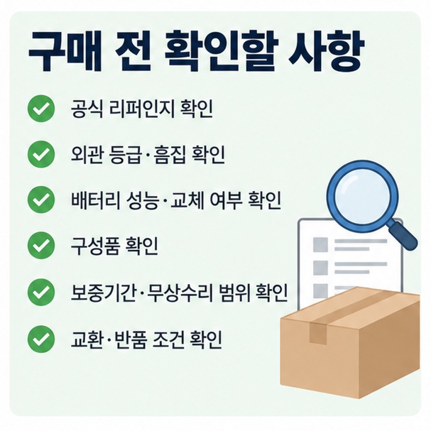 정비 주체 외관 상태 배터리 구성품 보증기간 교환 반품 조건을 확인하는 리퍼비시 구매 체크리스트