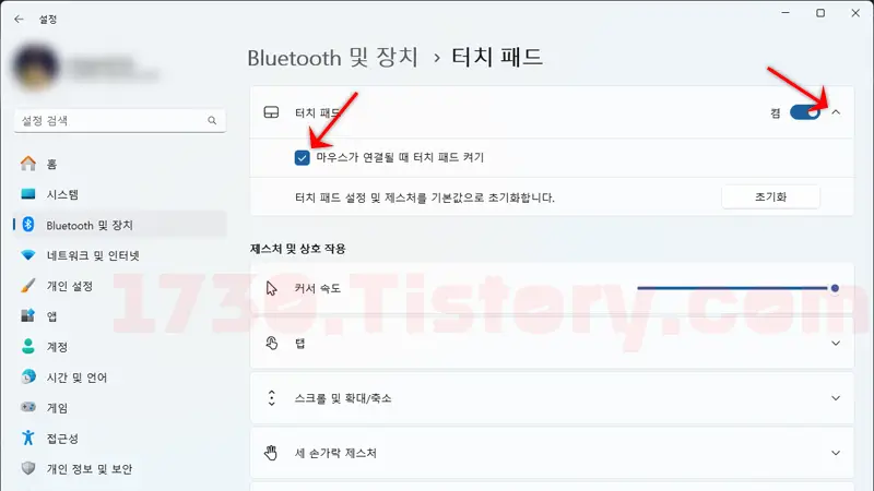 터치패드 자동 비활성화