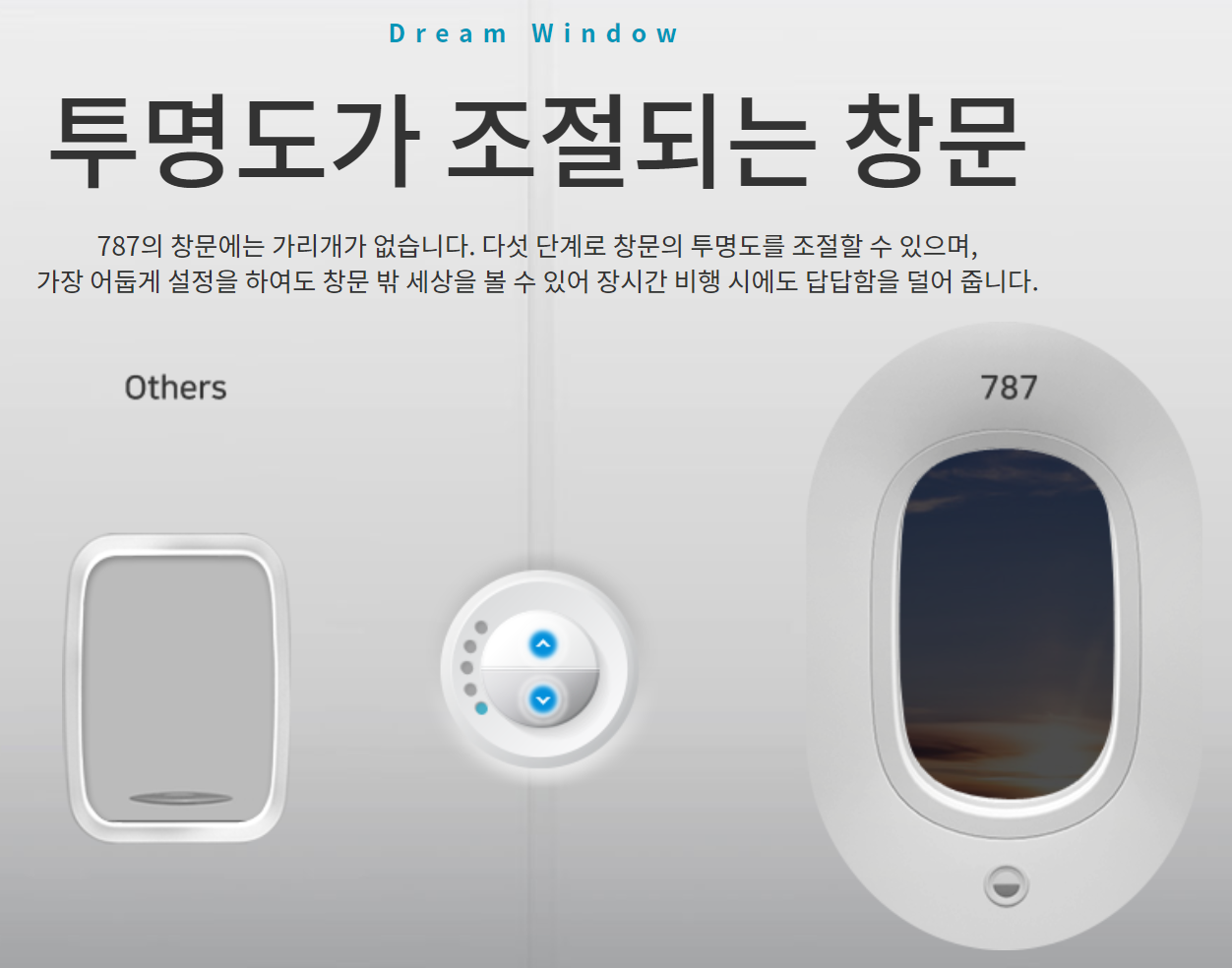 보잉-b787-여객기-창문-투명도-조절-비교-어두움