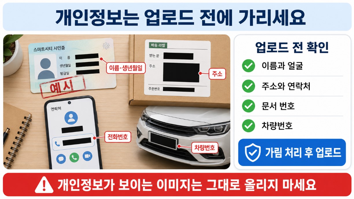 업로드 전 개인정보를 꼭 가리세요
