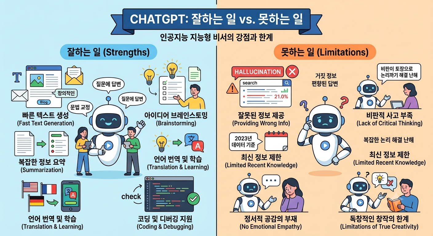 이미지 설명: ChatGPT가 잘하는 일과 못하는 일
