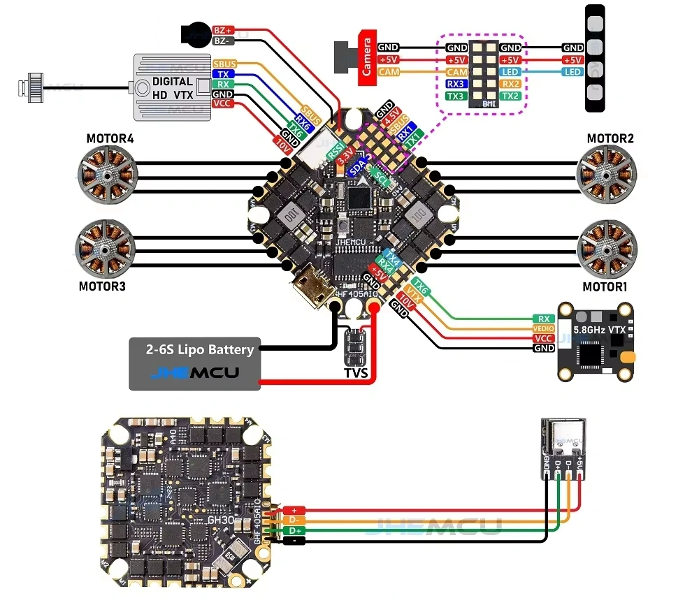 AIO 통합 보드 40A ESC 부품연결 도면