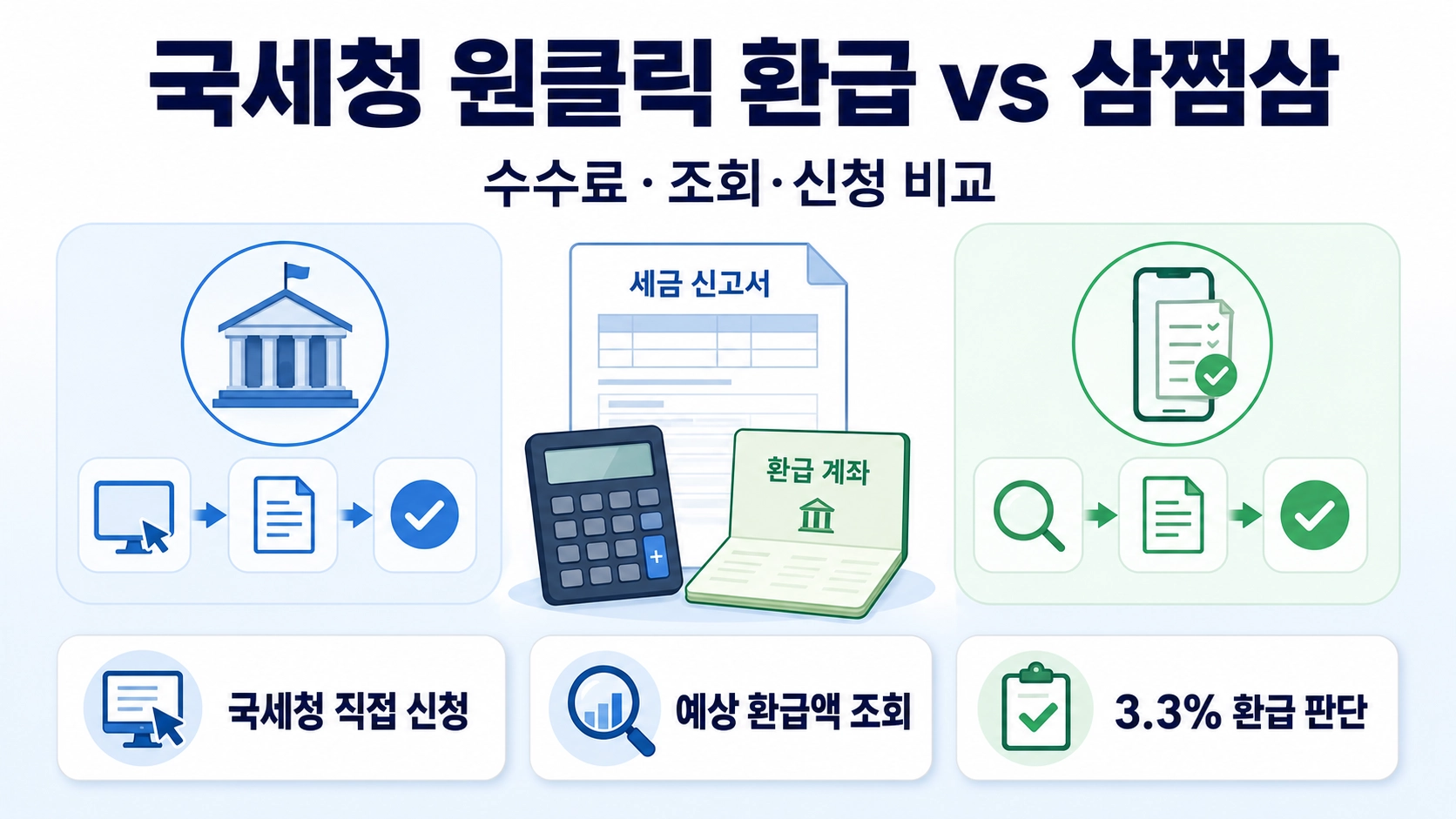 국세청 원클릭 환급과 삼쩜삼의 수수료&middot;조회&middot;신청 차이를 한눈에 보여주는 대표 구성