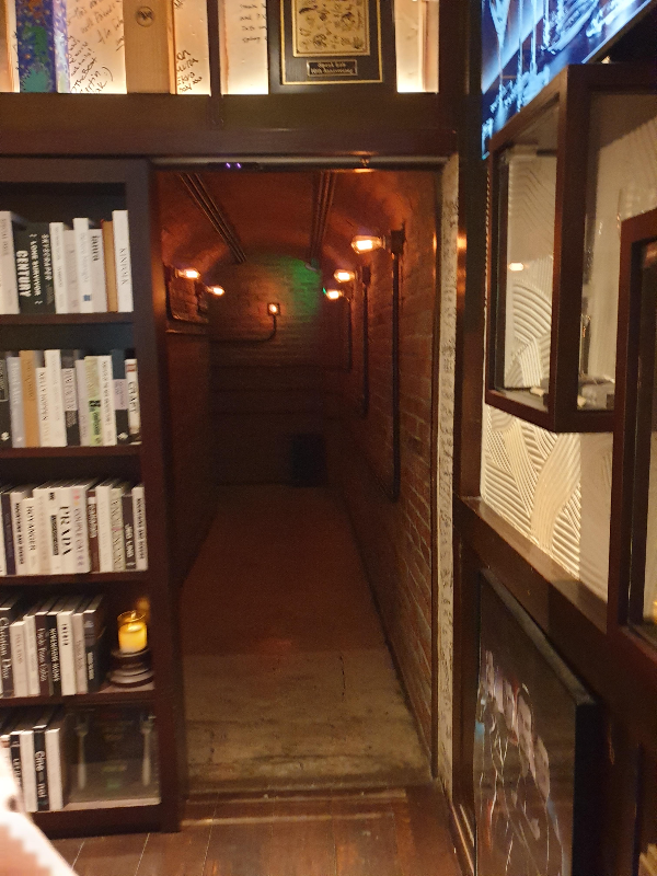 책꽃이가 왼쪽으로 열리면 어두운 복도가 나온다.