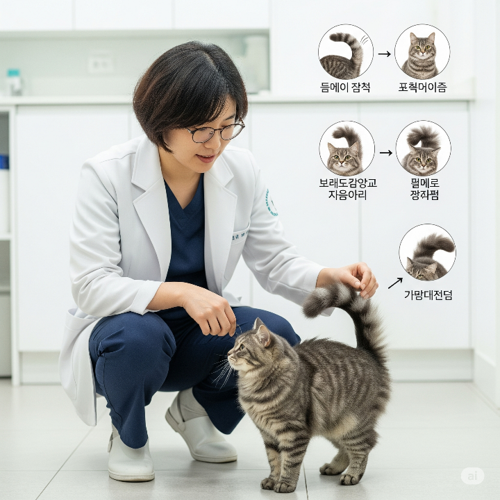 고양이의 꼬리 언어를 설명하는 수의사
