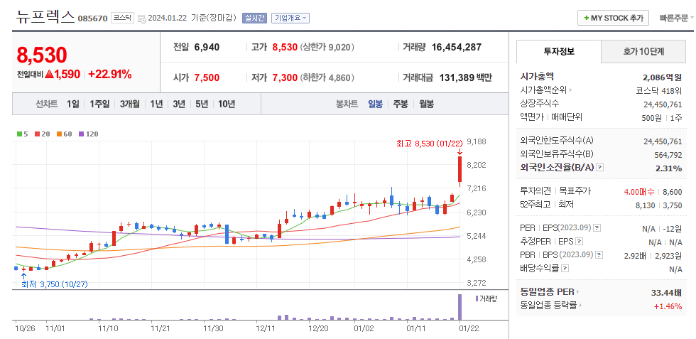 뉴프렉스 일봉차트