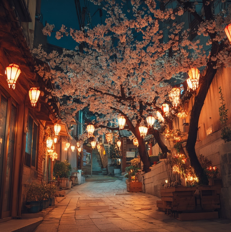 야간 벚꽃 데이트 이미지