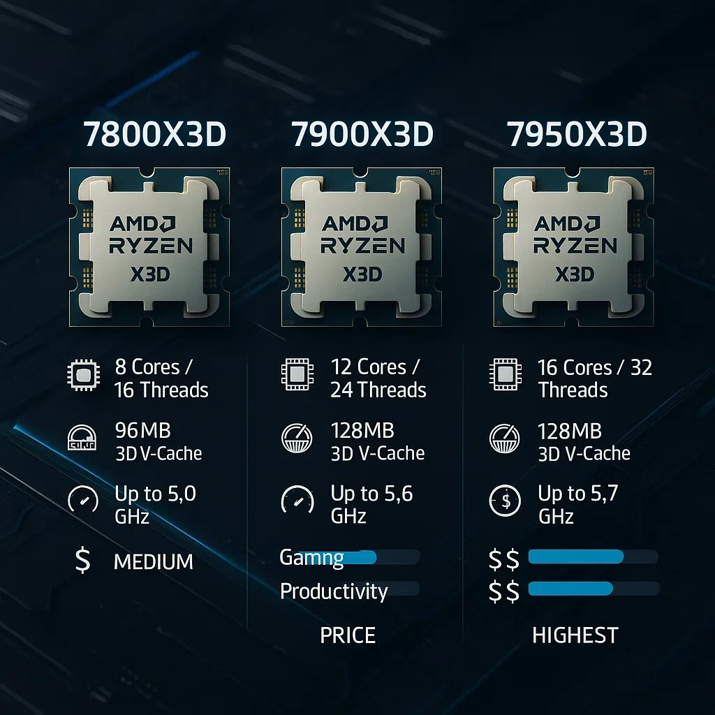 9800X3D vs 9900X3D vs 9950X3D