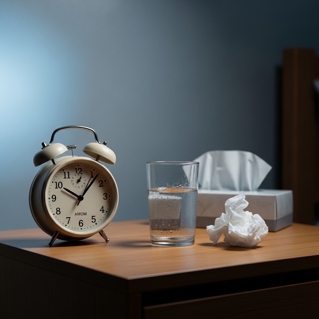 오십견 야간통으로 수면이 방해될 수 있음을 상징하는 이미지