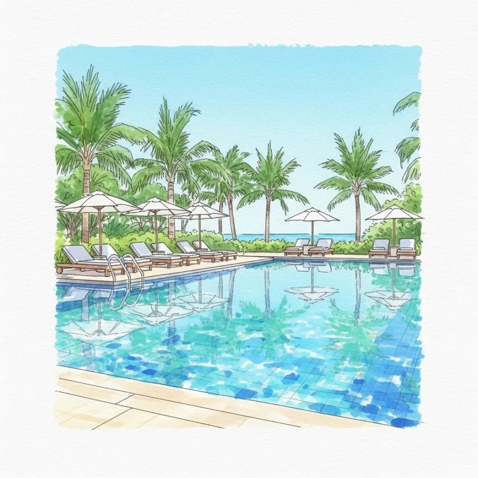 나트랑 리조트의 평화로운 수영장 전경.