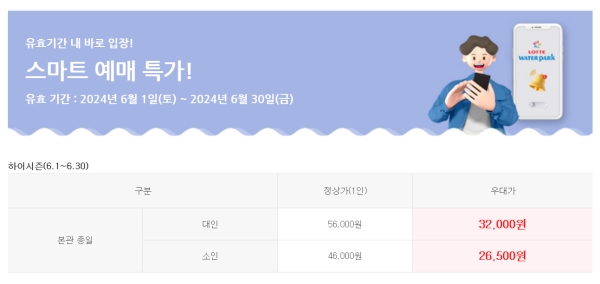 롯데 워터파크 가격표 이미지