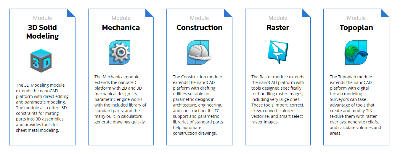나노캐드 제공 제품 목록 사진입니다.