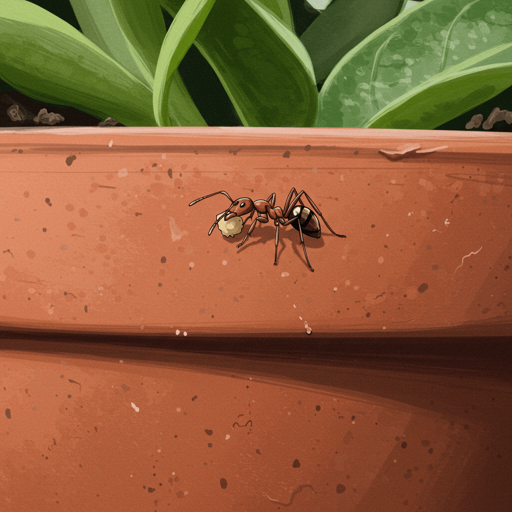 화분 속 개미가 보인다