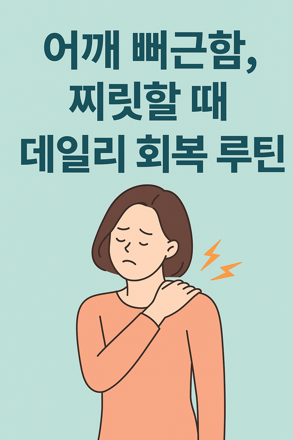 어깨 뻐근함과 통증을 완화하는 데일리 셀프 루틴을 안내하는 인포그래픽 썸네일 이미지