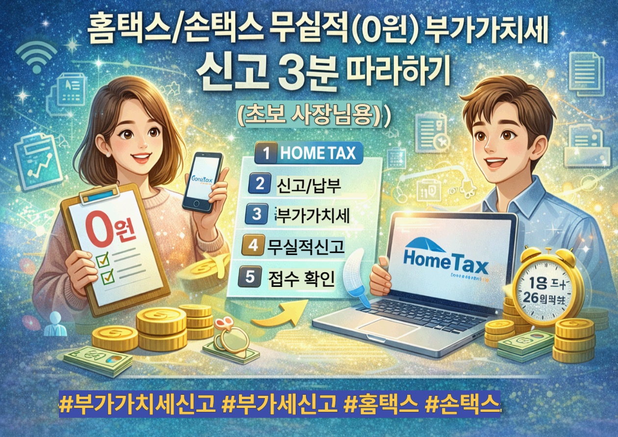 홈택스/손택스 무실적(0원) 부가가치세 신고 3분 따라하기 (초보 사장님용)