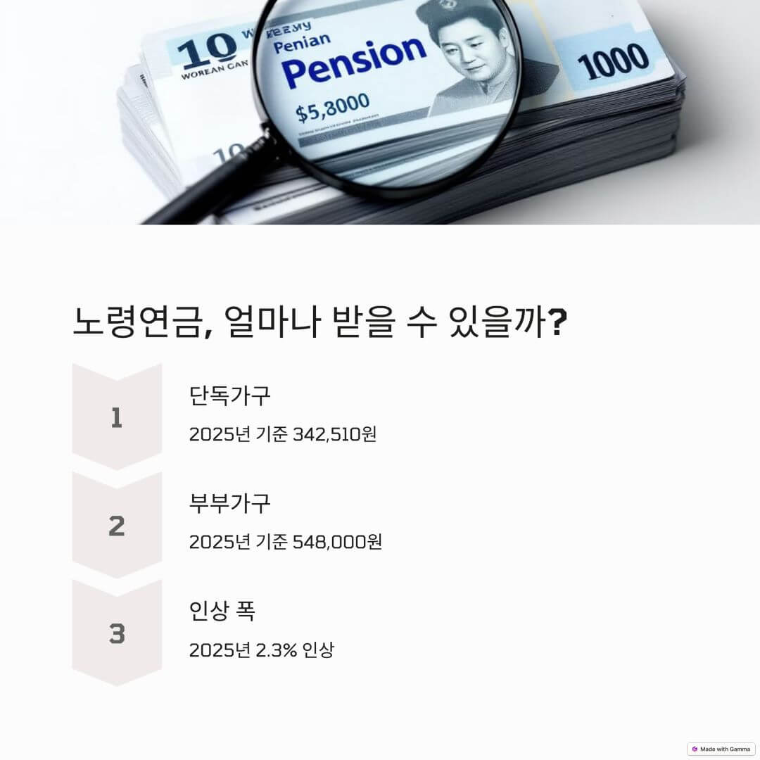2025년 노령연금 지급액 인상: 단독가구 최대 342,510원, 부부가구 최대 548,000원 수령 가능