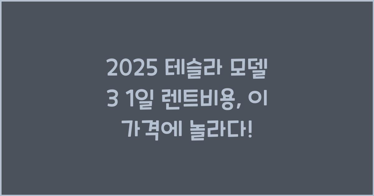 2025 테슬라 모델 3 1일 렌트비용