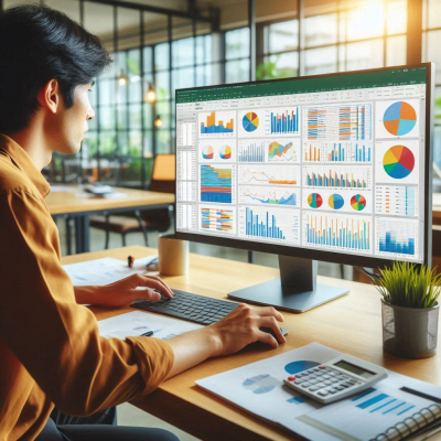 "다양한 그래프와 차트가 있는 분석 대시보드를 보고 있는 사람"